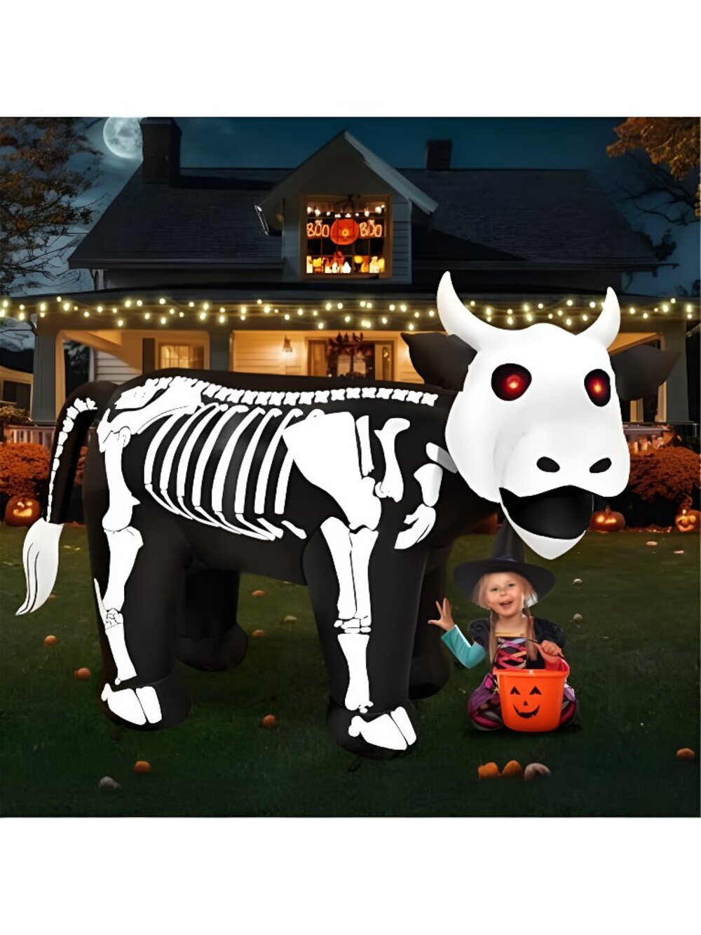 6FT Length Halloween Inflatable Cow Skeleton Outdoor Decoration